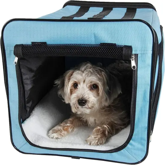 Pet Life Capacious Dual-Expandable Wire Folding Lightweight Collapsible Travel Dog Crate Blue-XS {3}