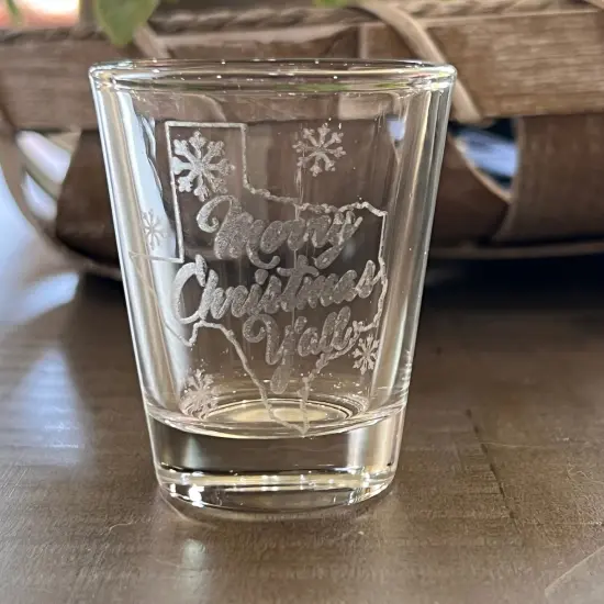2oz Texas Merry Christmas Y'all Shotglass LASER {1}