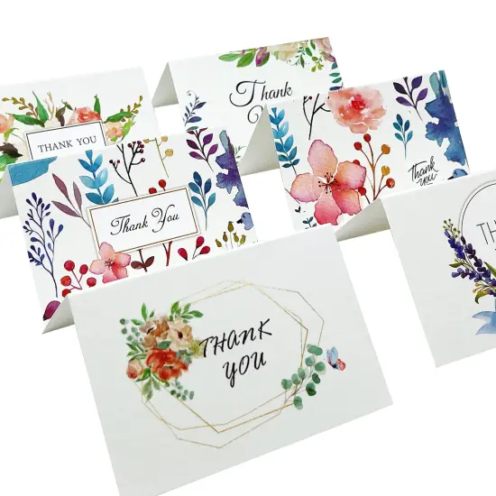 Wrapables Blank Thank You Cards with Envelopes & Seals for Weddings, Bridal Showers, Baby Showers (Set of 4), Blissful Bloom {4}