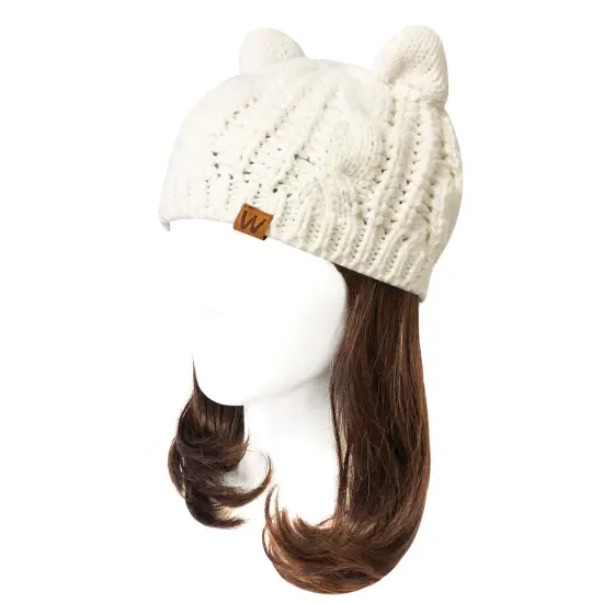 Wrapables Winter Warm Cable Knit Cat Ears Beanie Cream {1}