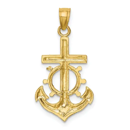 10K Gold Mariner Crucifix Pendant Charm Jewelry 30mm x 16mm {3}
