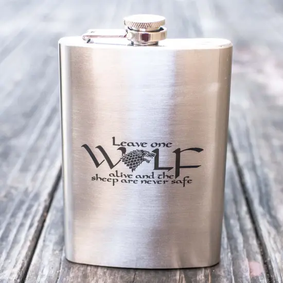8oz Leave One Wolf Alive Stainless Steel Flask {2}