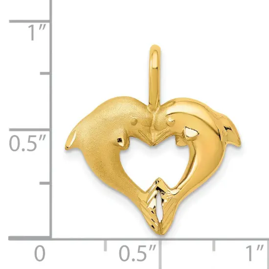14K Yellow Gold Dolphin Heart Pendant Jewelry Charm 23mm x 20mm {3}