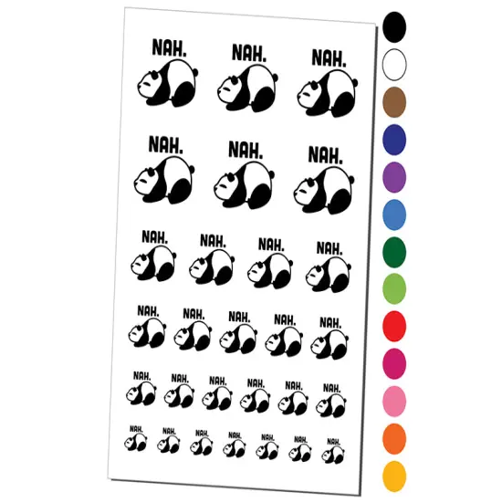 Nah Cute and Lazy Panda Doesn't Want to do Anything Temporary Tattoo Water Resistant Fake Body Art Set Collection Black {1}
