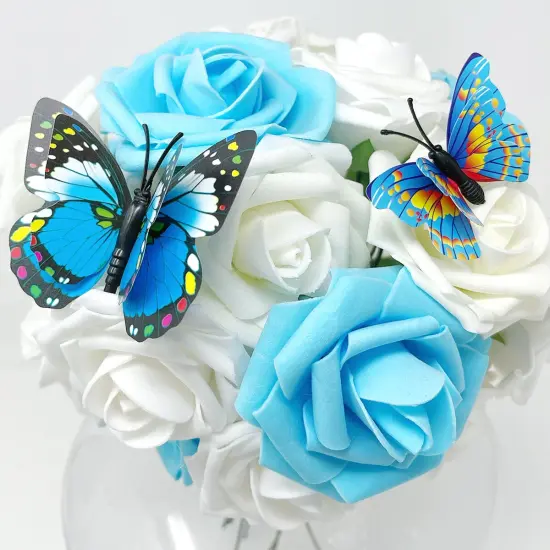 Wrapables 3D Double Wings Butterfly Decorative Wall Decor Stickers, Decals for Bedroom (24 pcs) Blue {4}