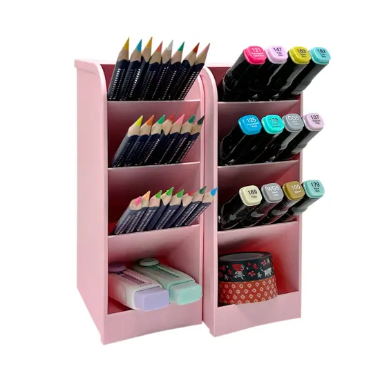 Wrapables Pen Organizer with 4 Compartments Desk Storage Organizer for Home, Office, Work Large (2pcs) / Pink {1}