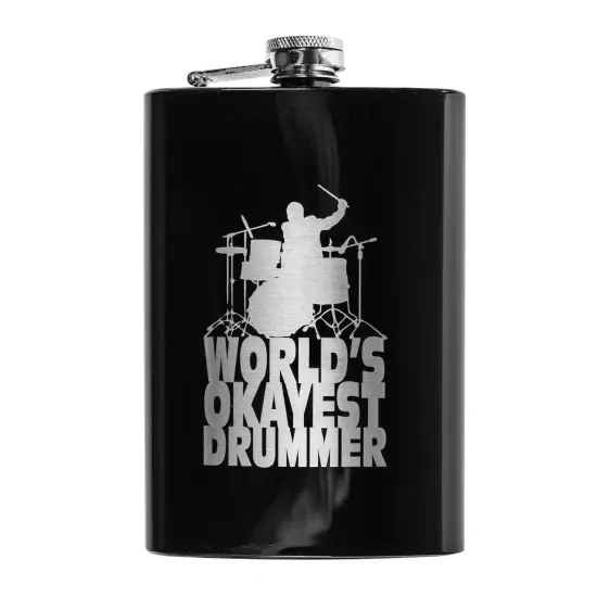 8oz World's Okayest Drummer Stainless Steel Flask {1}