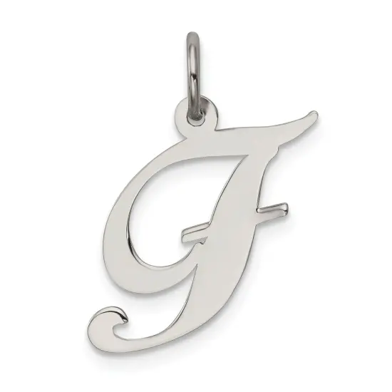 Sterling Silver Medium Script Initial Letter F Charm Jewerly 18mm x 13mm {1}
