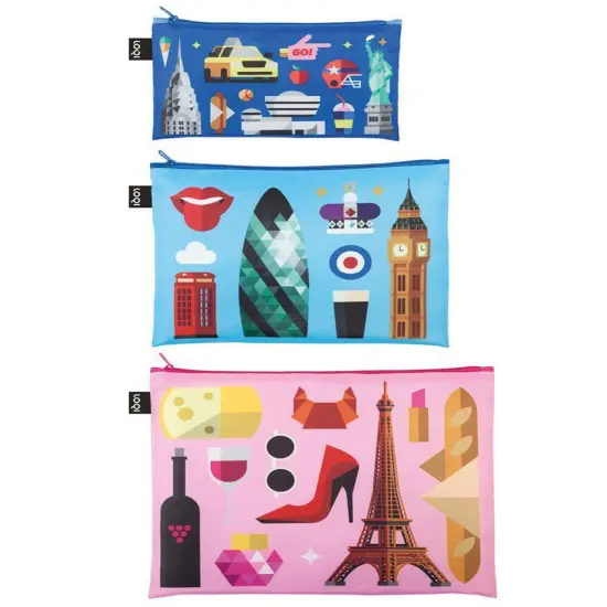 LOQI Hey Studio Zip Pockets, Set of 3, New York, London, Paris {2}