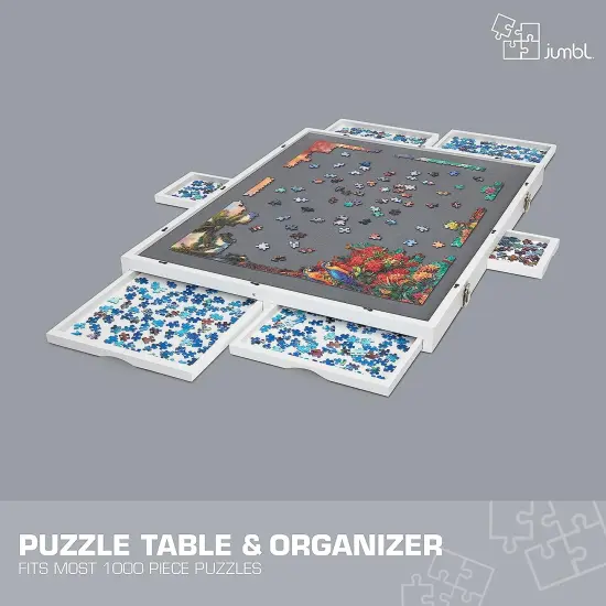 Jumbl 1500 Piece Puzzle Board 27&rdquo; x 35&rdquo; with Drawers and Removable Cover White {4}