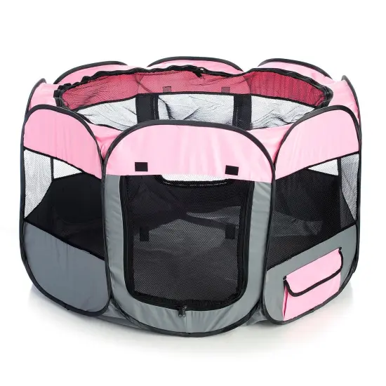 Pet Life All-Terrain Wire-Framed Collapsible Travel Pet Dog Playpen Crate, MD, Pink {2}
