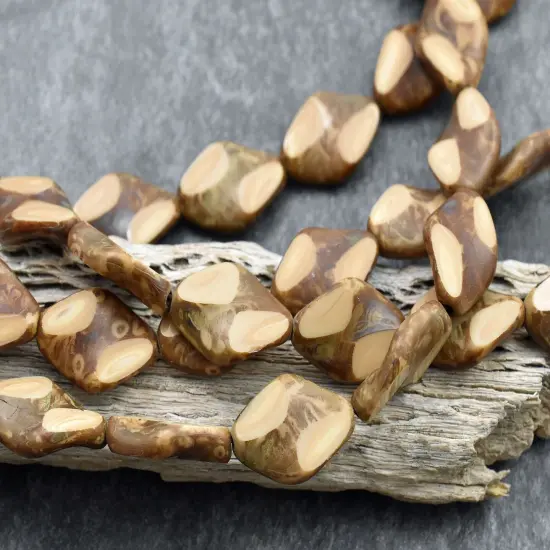 *11* 12x18mm Beige Picasso 2 Cut Diamond Beads {4}