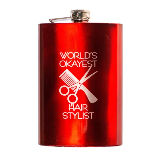 8oz RED World's Okayest Hair Stylist Flask {1}