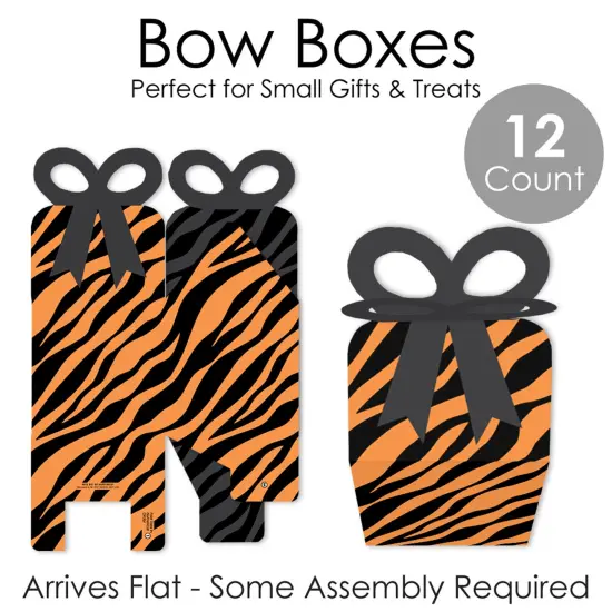Big Dot of Happiness Tiger Print - Square Favor Gift Boxes - Jungle Party Bow Boxes - Set of 12 {7}