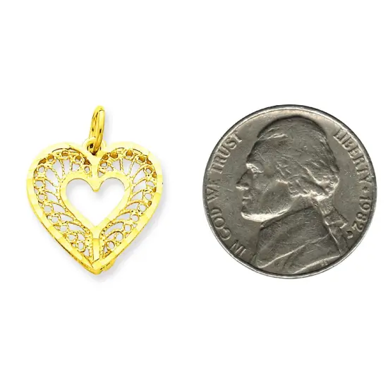 14K Yellow Gold Heart Charm Love Pendant FindingKing Jewerly 21mm x 17mm {2}