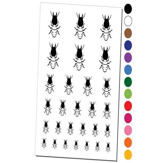 Termite Pest Insect Bug Temporary Tattoo Water Resistant Fake Body Art Set Collection White {1}