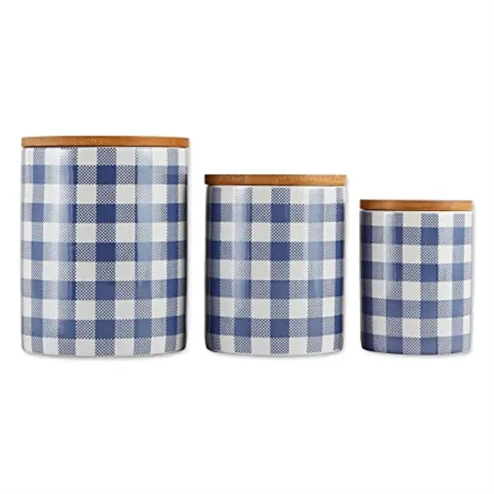 DII Blue Buffalo Check Ceramic Canister (Set of 3) {1}