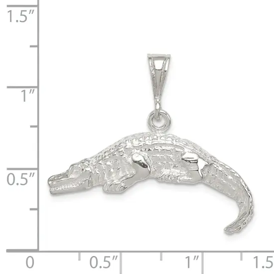 Sterling Silver Alligator Charm Pendant Florida Gator Jewerly 17mm x 32mm {2}