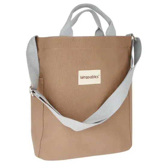 Wrapables Canvas Tote Bag for Women, Casual Cross Body Shoulder Handbag Chocolate {1}