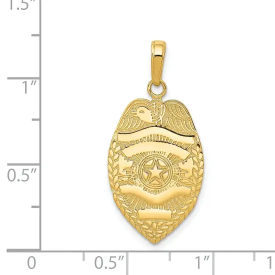 14K Yellow Gold Police Badge Charm Cop Pendant Jewelry 29mm x 14.5mm {2}