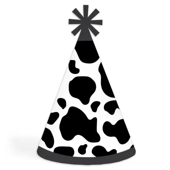 Big Dot of Happiness Cow Print - Cone Happy Birthday Party Hats for Kids and Adults - Set of 8 (Standard Size) {1}