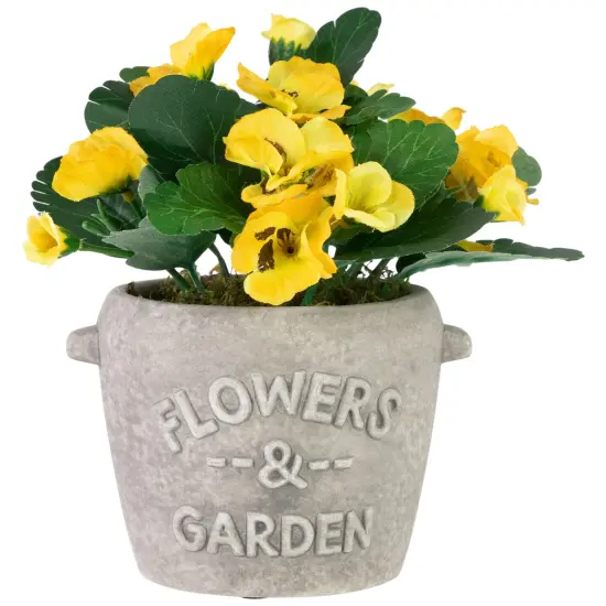 Northlight Pansy Artificial Floral Arrangement in "Flowers & Garden" Pot - 7" - Yellow {1}