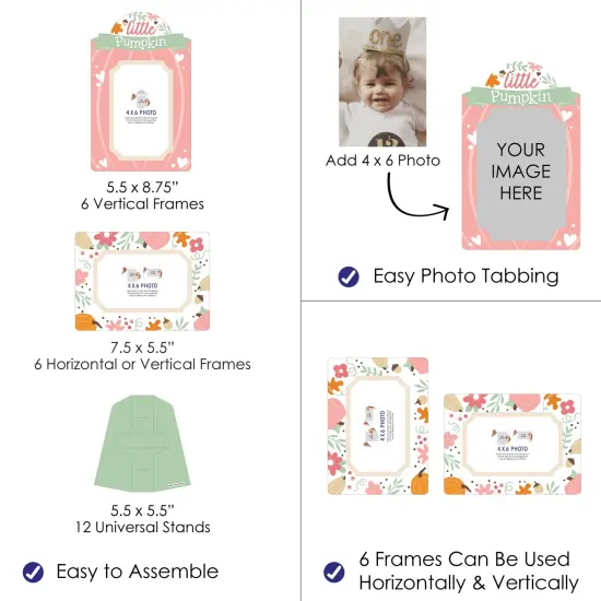 Big Dot of Happiness Girl Little Pumpkin - Fall Birthday Party or Baby Shower 4x6 Picture Display - Paper Photo Frames - Set of 12 {4}