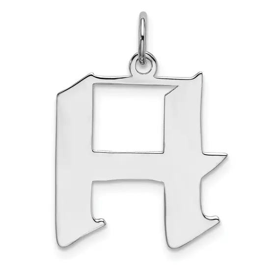 Sterling Silver Medium Artisian Block Initial H Charm Jewerly 21mm x 13mm {1}