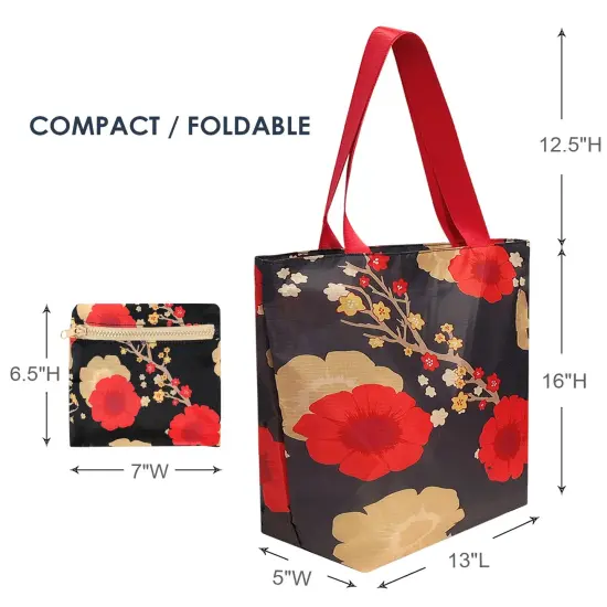 Wrapables Carryall Shopping Travel Tote Bag with Durable Ripstop Polyester - Foldable, Waterproof, and OEKO-TEX Certified Large, Floral {2}