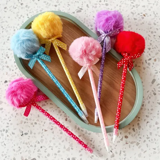 Wrapables Fluffy Ball Pom Pom Ballpoint Pens (Set of 6) {3}