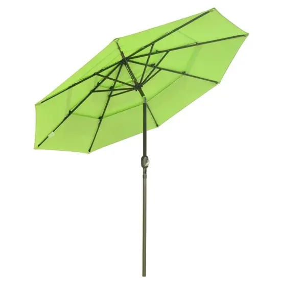 9ft 8-Rib Patio Outdoor Market Umbrella 3-Tiered Tilt Grow Green Color {1}
