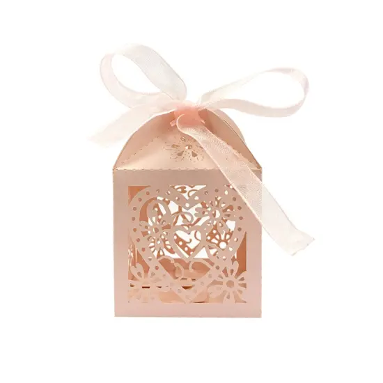 Wrapables Hearts and Flowers Wedding Party Favor Boxes Gift Boxes with Ribbon (Set of 50) Pink {1}