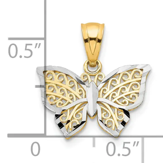 10K Gold & Rhodium Plated Butterfly Charm Pendant Jewelry 14mm x 16mm {2}