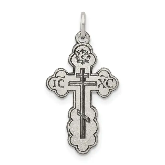 Sterling Silver Orthodox Cross Charm Jewerly 22mm x 13mm {1}