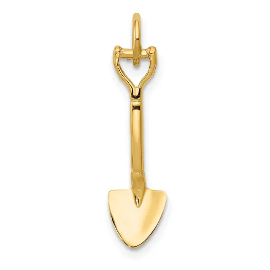 14K Yellow Gold 3D Spade Charm Shovel Garden Jewelry 20mm x 4mm {1}