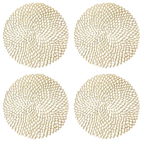 Wrapables Vinyl Metallic Colored Placemats for Weddings, Parties, Special Events (Set of 4), Champagne Round Floral {3}