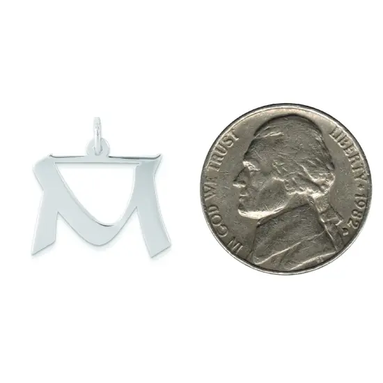 Sterling Silver Medium Artisian Block Initial M Charm Jewerly 21mm x 13mm {2}