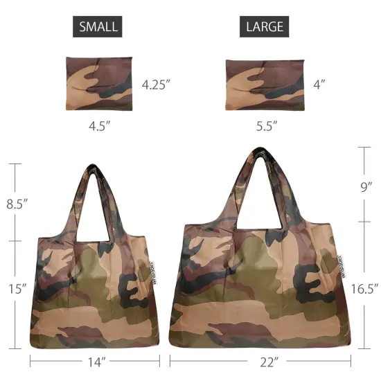 Wrapables Large & Small Foldable Tote Nylon Reusable Grocery Bags, Set of 2 Camo {2}