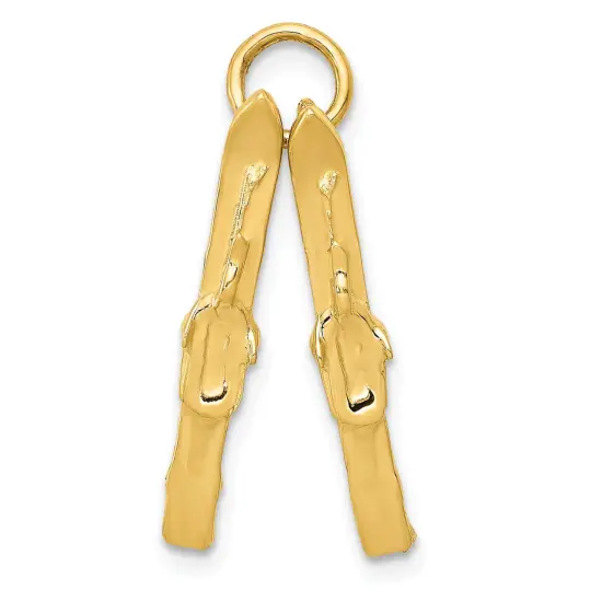 14K Yellow Gold 3D Pair of Skis Charm Skiing Jewelry {1}