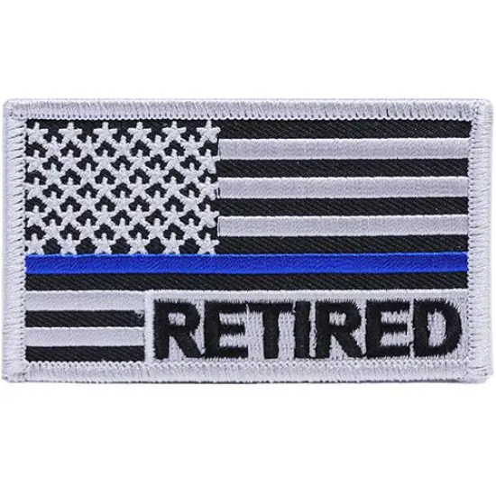 Police American Flag Thin Blue Line Retired Patch 3 3/8" x 2" {1}