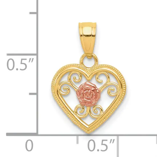 10K Gold Two Tone Small Heart Charm Pendant Jewelry 15 x 10mm {2}