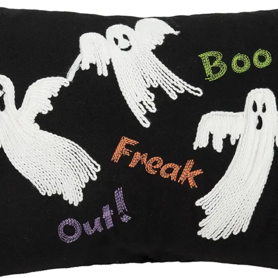"Boo! Freak Out!" Flyi Ghosts Halloween Accent Pillow 13" x 20" w/ White Tassels {4}