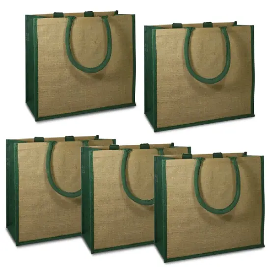 Pack of 5 Dakota Two Tone Gusset Jute Tote Bag Crafting Essential Green {1}