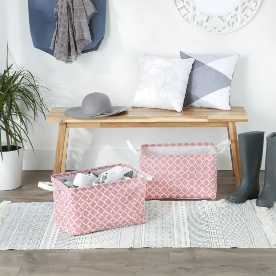 DII PE-Coated Cotton Polyester Laundry Bin Lattice Rose Rectangle Extra Large 12.5x17.5x10.5 (Set of 2) {5}