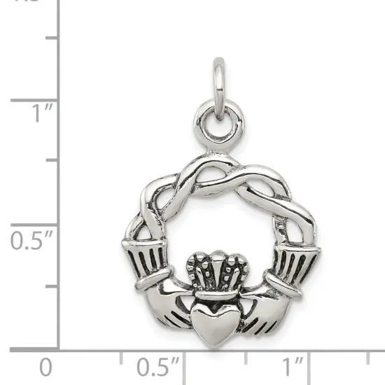 Sterling Silver Antiqued Claddaugh Pendant Charm Love Jewerly 29mm x 21mm {2}