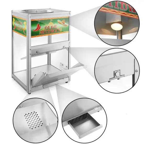 Olde Midway Nacho Chip Warmer Machine with Scoop, Commercial Grade Stainless Steel Concession Stand Display with Glass Door {4}