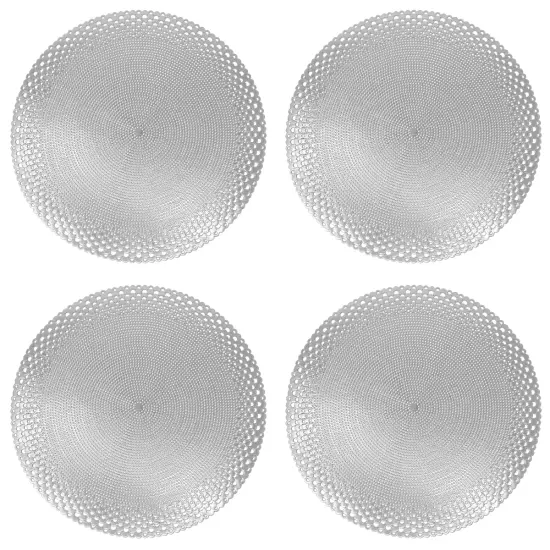 Wrapables Vinyl Metallic Colored Placemats for Weddings, Parties, Special Events (Set of 4), Silver Round Dots {3}