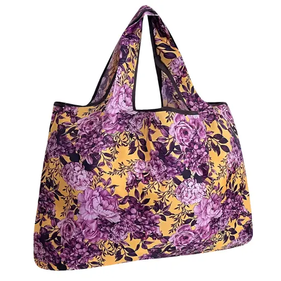 Wrapables Large Foldable Tote Nylon Reusable Grocery Bags Lavender Bloom {1}