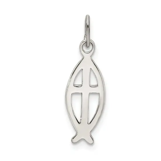 Sterling Silver Ichthus Fish & Cross Charm Jewerly 18mm x 6mm {3}