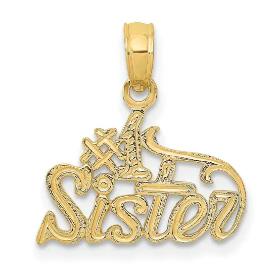 14K Yellow Gold #1 Sister Charm Sis Pendant Jewelry 16mm x 15mm {1}
